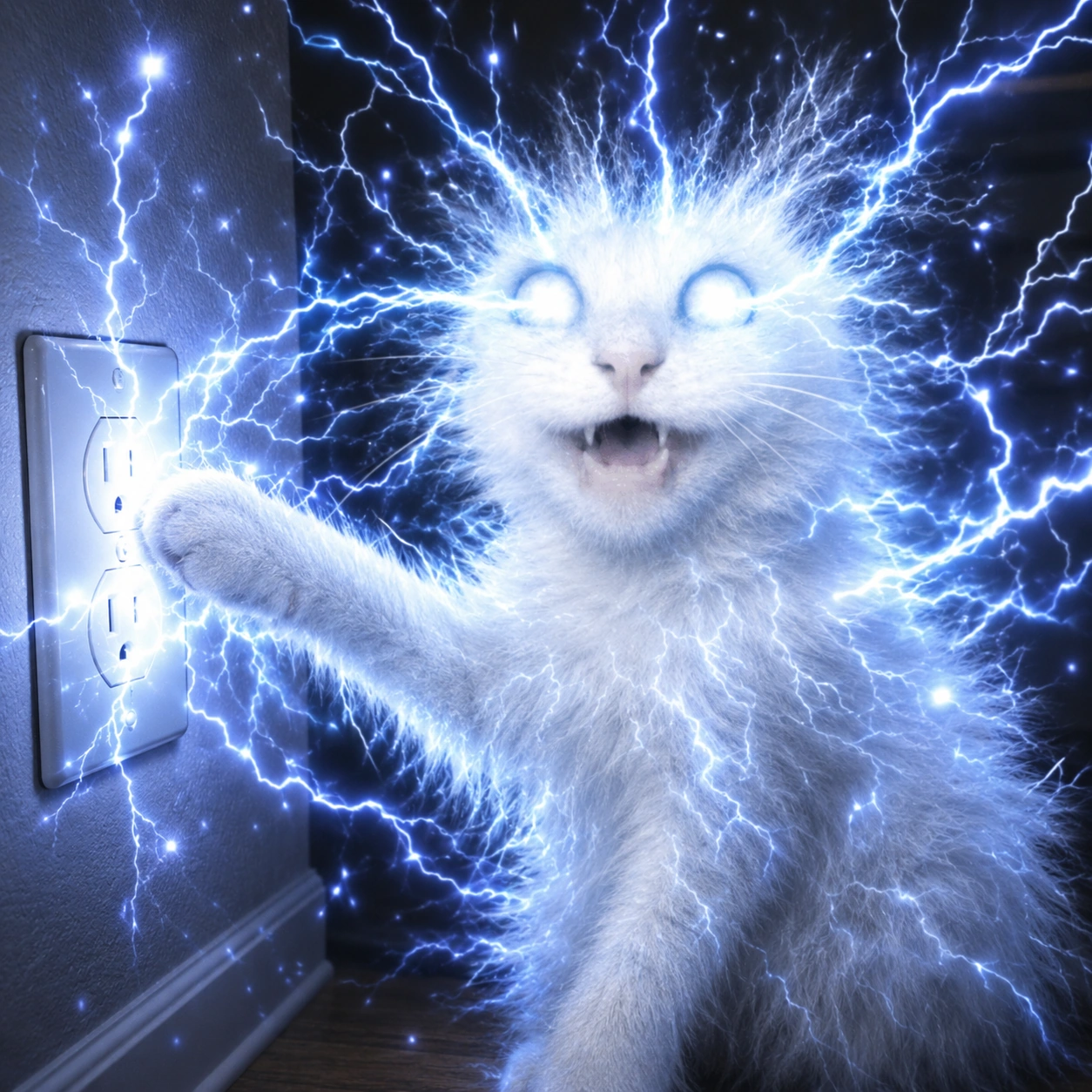 Static Cat at a light switch